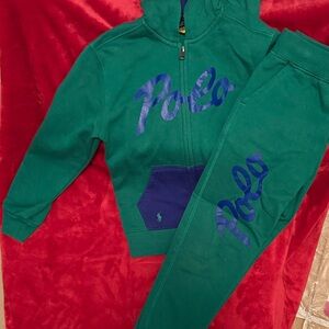 Polo by Ralph Lauren Green Hoody and Sweatpants with Blue Logo